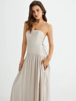 COMMENSE Pleated Drawstring Pockets Long Dress* Vacation Dresses|Summer Dresses