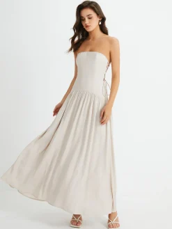 COMMENSE Pleated Drawstring Pockets Long Dress* Vacation Dresses|Summer Dresses