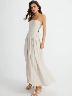 COMMENSE Pleated Drawstring Pockets Long Dress* Vacation Dresses|Summer Dresses