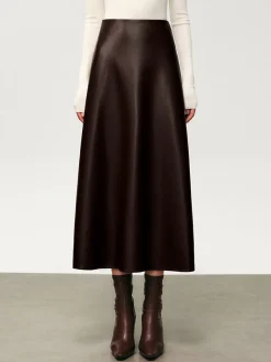 COMMENSE Pleated Faux Leather Midi Skirt* Skirts|Bottoms