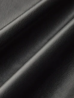 COMMENSE Pleated Faux Leather Panel Dress* Black Dresses|Casual Dresses