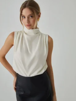 COMMENSE Pleated High Neck Sleeveless Blouse* Blouses & Shirts|Tops