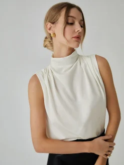 COMMENSE Pleated High Neck Sleeveless Blouse* Blouses & Shirts|Tops