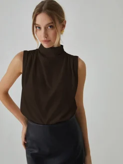 COMMENSE Pleated High Neck Sleeveless Blouse* Blouses & Shirts|Tops