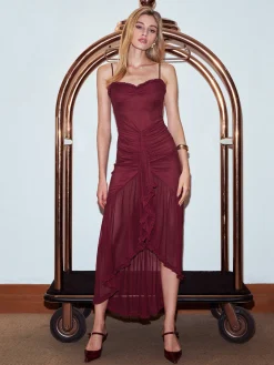 COMMENSE Pleated Mesh Panel Cami Dress* Casual Dresses|Cocktail & Party Dresses