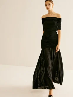 COMMENSE Pleated Mesh Tube Dress With Shawl* Black Dresses|Cocktail & Party Dresses