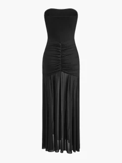 COMMENSE Pleated Mesh Tube Dress With Shawl* Black Dresses|Cocktail & Party Dresses