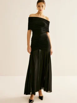 COMMENSE Pleated Mesh Tube Dress With Shawl* Black Dresses|Cocktail & Party Dresses