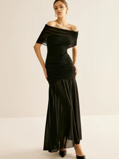 COMMENSE Pleated Mesh Tube Dress With Shawl* Black Dresses|Cocktail & Party Dresses