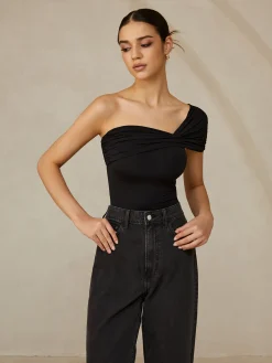 COMMENSE Pleated One Shoulder T-Shirt* T-shirts|Tops