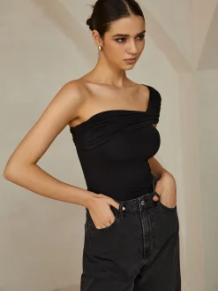 COMMENSE Pleated One Shoulder T-Shirt* T-shirts|Tops