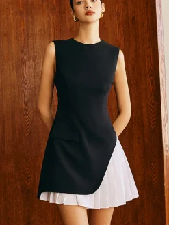 COMMENSE Pleated Panel Tank Dress* White Dresses|Casual Dresses