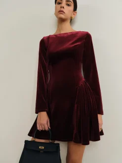 COMMENSE Pleated Panel Velvet Dress* Casual Dresses|Work Dresses