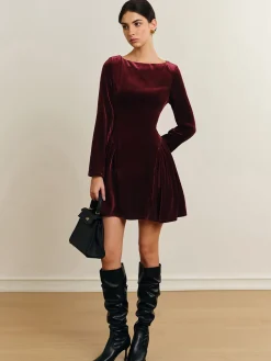 COMMENSE Pleated Panel Velvet Dress* Casual Dresses|Work Dresses