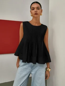 COMMENSE Pleated Peplum Sleeveless Blouse* Blouses & Shirts|Tops