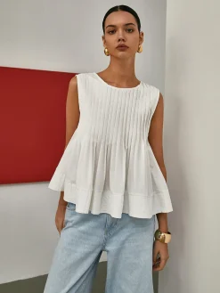 COMMENSE Pleated Peplum Sleeveless Blouse* Blouses & Shirts|Tops