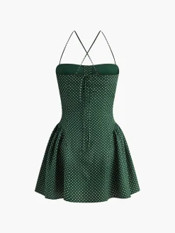 COMMENSE Pleated Polka Dot Sleeveless Dress* Black Dresses|Vacation Dresses