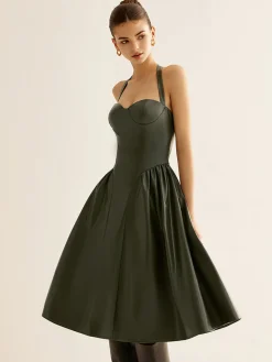COMMENSE Pleated PU Leather Cami Dress* Dresses