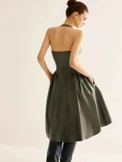 COMMENSE Pleated PU Leather Cami Dress* Dresses