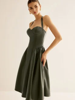 COMMENSE Pleated PU Leather Cami Dress* Dresses