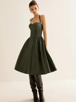COMMENSE Pleated PU Leather Cami Dress* Dresses