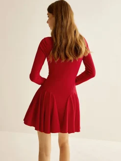 COMMENSE Pleated Ribbed Panel Dress* Casual Dresses|Short Dresses