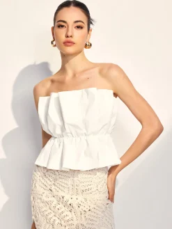 COMMENSE Pleated Ruffle Trim Tube Top* Tank Tops & Camis|Tops