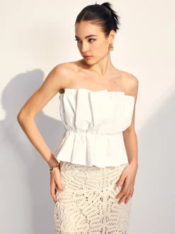 COMMENSE Pleated Ruffle Trim Tube Top* Tank Tops & Camis|Tops