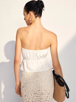 COMMENSE Pleated Ruffle Trim Tube Top* Tank Tops & Camis|Tops