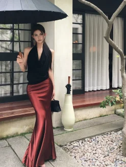 COMMENSE Pleated Satin Maxi Skirt* Skirts|Bottoms