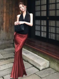 COMMENSE Pleated Satin Maxi Skirt* Skirts|Bottoms