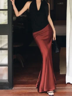 COMMENSE Pleated Satin Maxi Skirt* Skirts|Bottoms