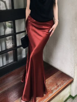 COMMENSE Pleated Satin Maxi Skirt* Skirts|Bottoms