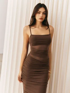 COMMENSE Pleated Semi-Sheer Cami Dress* Casual Dresses|Cocktail & Party Dresses