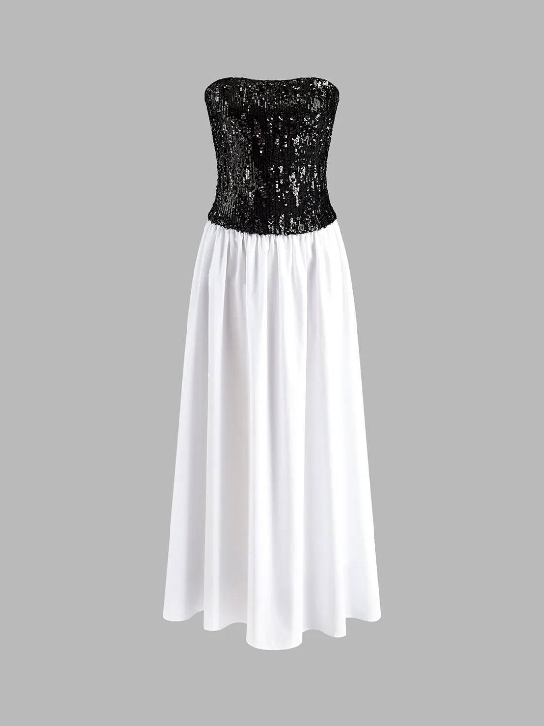COMMENSE Pleated Sequins Tube Long Dress* White Dresses|Cocktail & Party Dresses