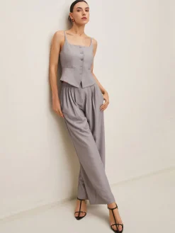 COMMENSE Pleated Sleeveless Plain Pants Set* Pants Sets|Matching Sets