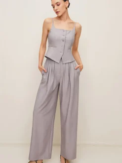 COMMENSE Pleated Sleeveless Plain Pants Set* Pants Sets|Matching Sets