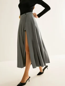 COMMENSE Pleated Slit Zipper Skirt* Skirts|Bottoms