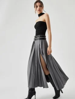 COMMENSE Pleated Split Maxi Skirt Without Belt* Skirts|Matching Sets