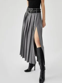COMMENSE Pleated Split Maxi Skirt Without Belt* Skirts|Matching Sets