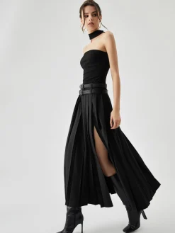 COMMENSE Pleated Split Maxi Skirt Without Belt* Skirts|Matching Sets