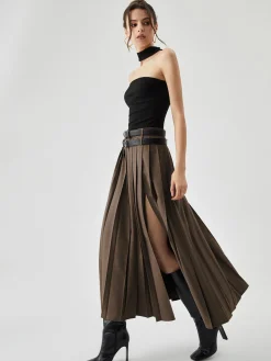 COMMENSE Pleated Split Maxi Skirt Without Belt* Skirts|Matching Sets