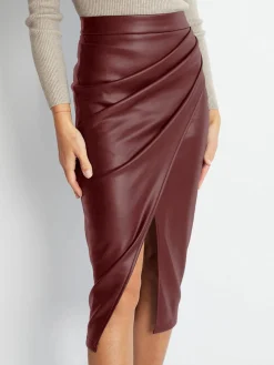 COMMENSE Pleated Split PU Leather Skirt* Skirts|Bottoms