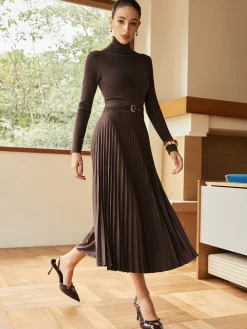 COMMENSE Pleated Suede Skirt* Skirts|Bottoms