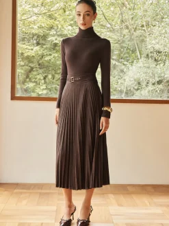 COMMENSE Pleated Suede Skirt* Skirts|Bottoms