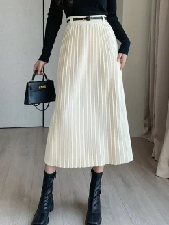 COMMENSE Pleated Sweater Skirt With Belt* Skirts|Knitwear