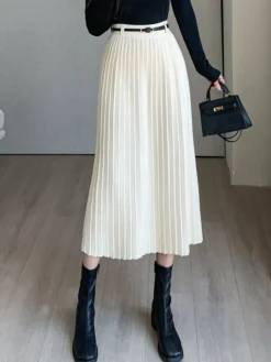 COMMENSE Pleated Sweater Skirt With Belt* Skirts|Knitwear