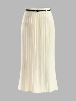 COMMENSE Pleated Sweater Skirt With Belt* Skirts|Knitwear