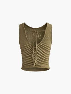 COMMENSE Pleated Tie Back Plisse Tank Top* Tank Tops & Camis|Tops