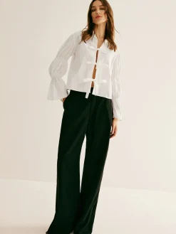 COMMENSE Pleated Tie Front Polo Shirt* Blouses & Shirts|Tops